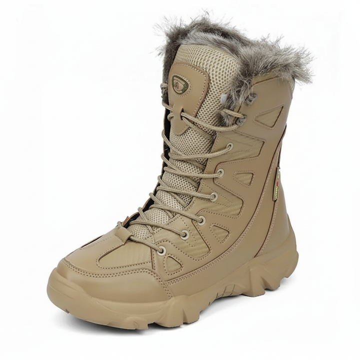 Close-up of men's Erwin waterproof insulated boots, showing durable materials and tread