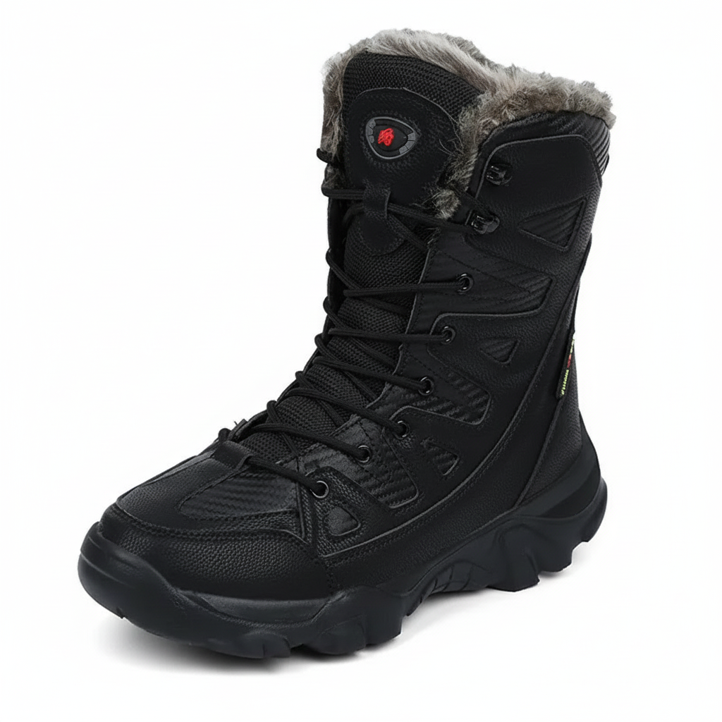 Stylish men's insulated snow boots, waterproof black design for ultimate winter protection