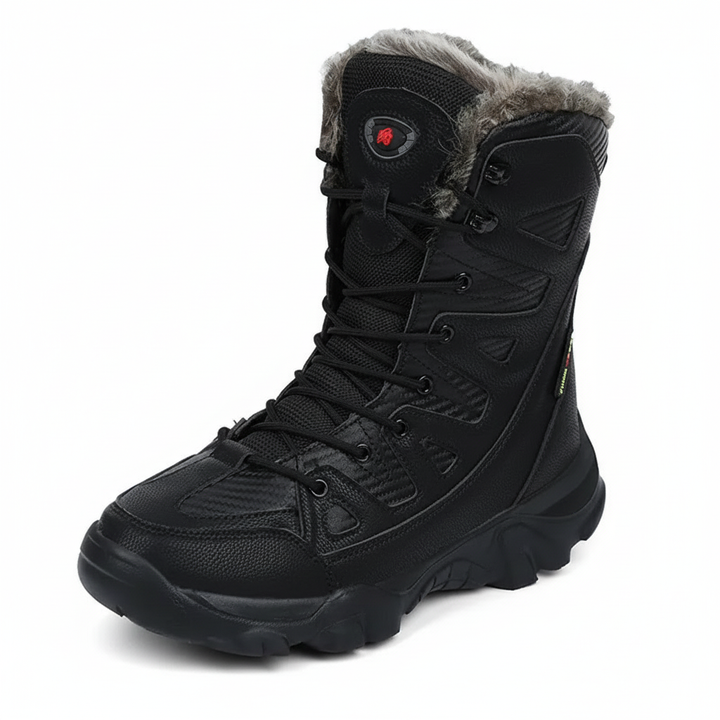 Stylish men's insulated snow boots, waterproof black design for ultimate winter protection