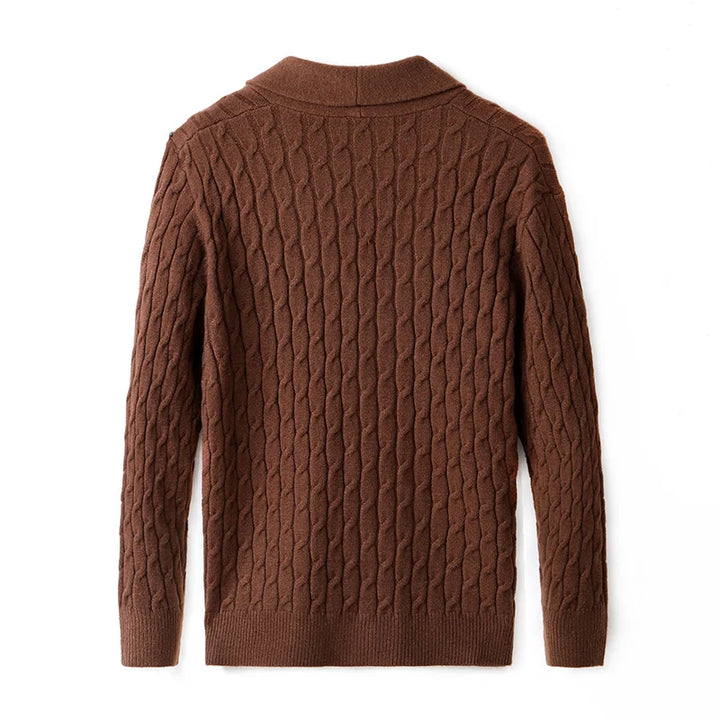Stylish men's Everett knit cardigan with button-up front, a versatile piece for men's autumn and winter fashion.