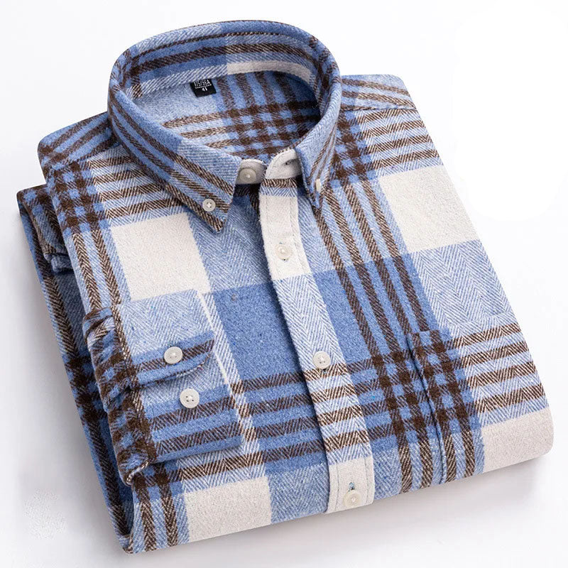 Tailored fit men's flannel shirt, long sleeve button-up for a smart casual everyday look.