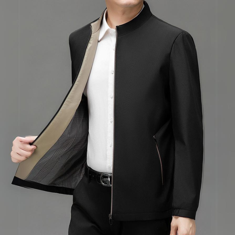 Navy men's everyday comfort jacket, sleek style with functional zippered pockets for casual wear.