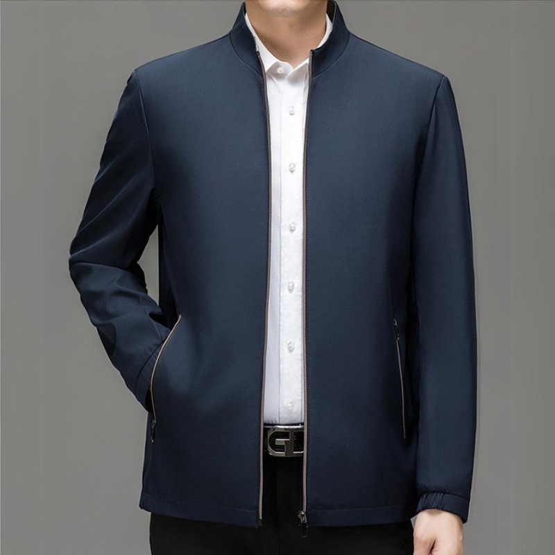 Navy men's comfort jacket, tailored fit, ideal for everyday casual outerwear and sleek style.