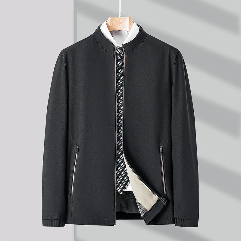 Black men's comfort jacket with zippered pockets, versatile for any casual outfit.