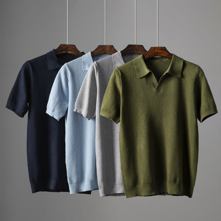 Man wearing a stylish & comfortable Men's Everyday Polo Shirt. Perfect for versatile casual menswear.