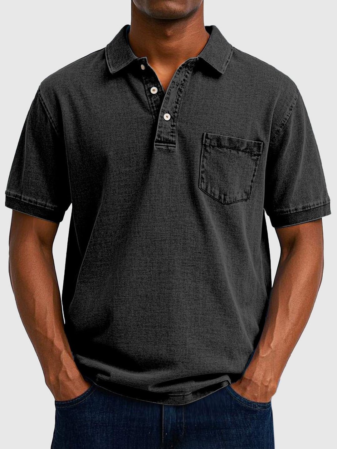 Comfortable men's polo top with short sleeves & button collar, a versatile choice for everyday casual wear.
