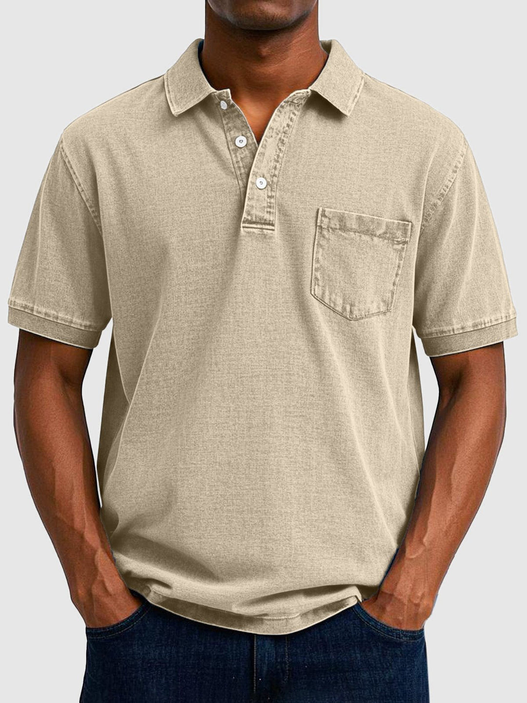 Everyday men's comfort polo top, short sleeve, regular fit, button collar. Essential for versatile summer wear.