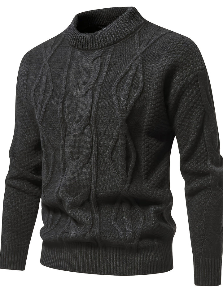 Versatile men's knitted jumper. Comfortable long sleeve round neck sweater, ideal for everyday casual fashion.