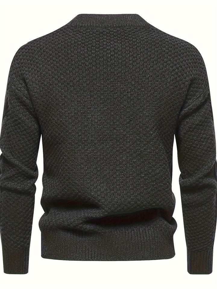 Soft knit men's jumper. Comfortable long sleeve round neck sweater, ideal for versatile everyday casual wear.