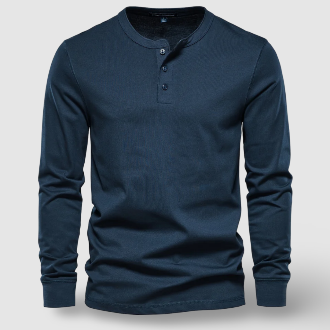 Men's everyday long sleeve henley shirt, a comfortable and versatile wardrobe staple.