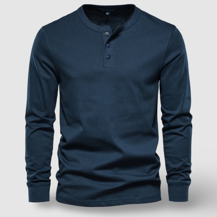 Men's everyday long sleeve henley shirt, a comfortable and versatile wardrobe staple.
