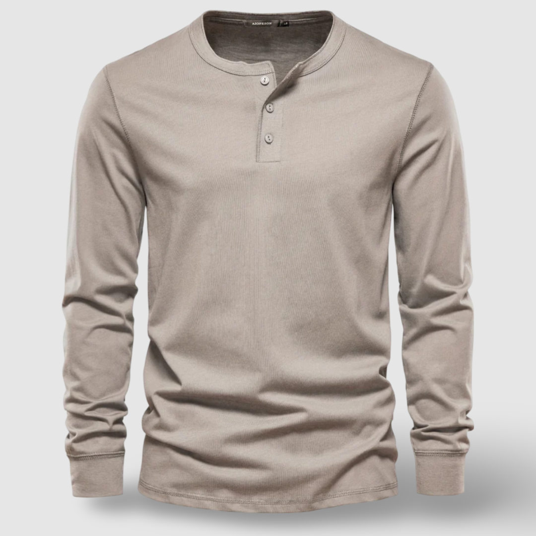 Men's casual long sleeve henley shirt with a stylish button neck, perfect for everyday wear.