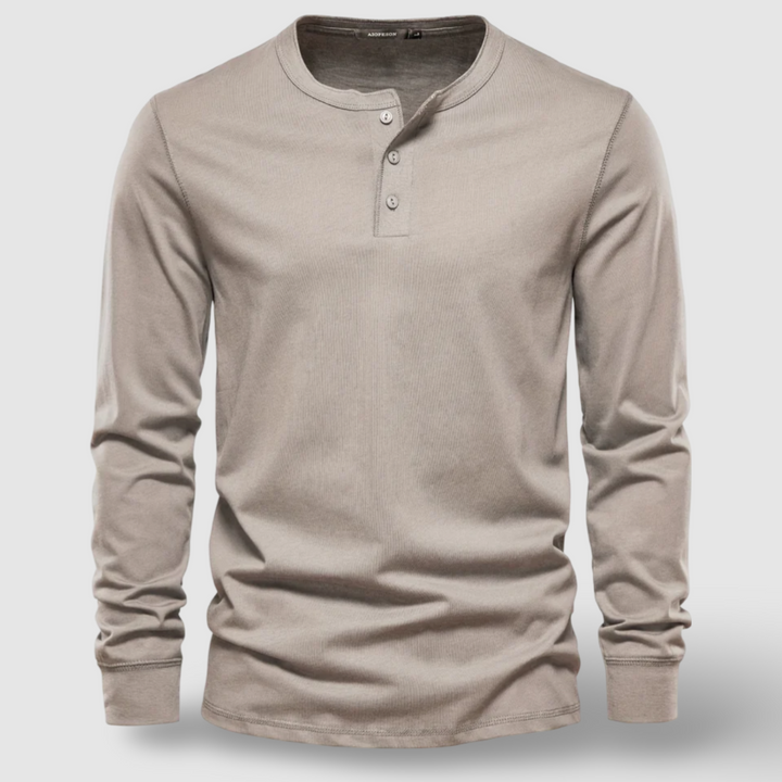 Men's casual long sleeve henley shirt with a stylish button neck, perfect for everyday wear.