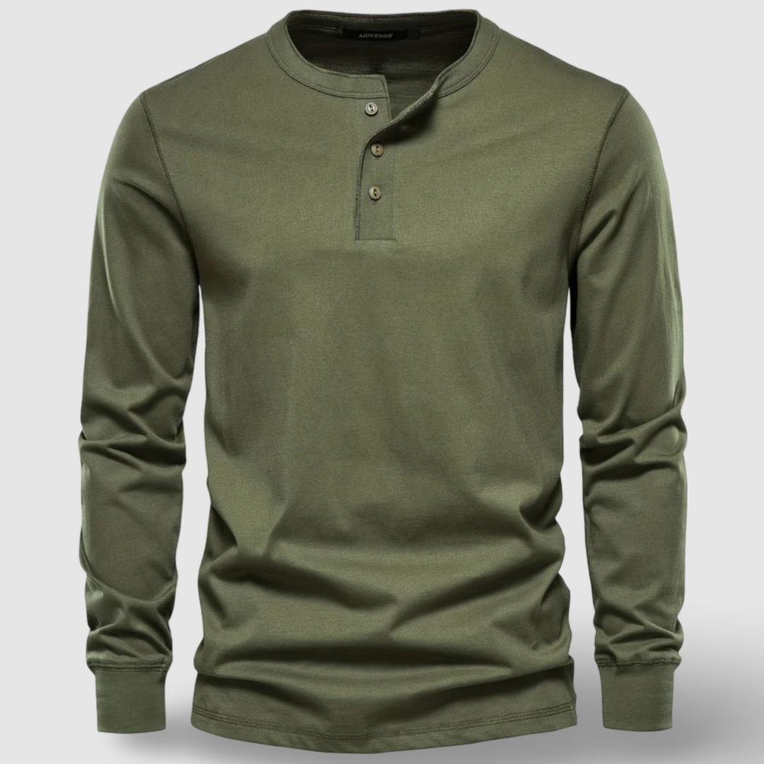 Classic men's long sleeve henley shirt, a comfortable and stylish wardrobe staple for all seasons.