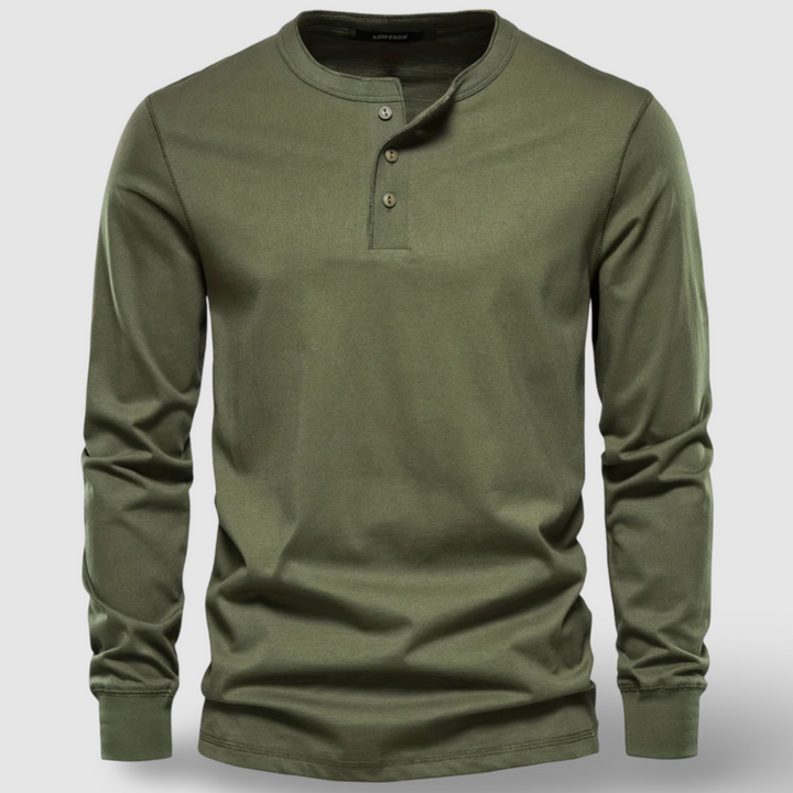 Classic men's long sleeve henley shirt, a comfortable and stylish wardrobe staple for all seasons.