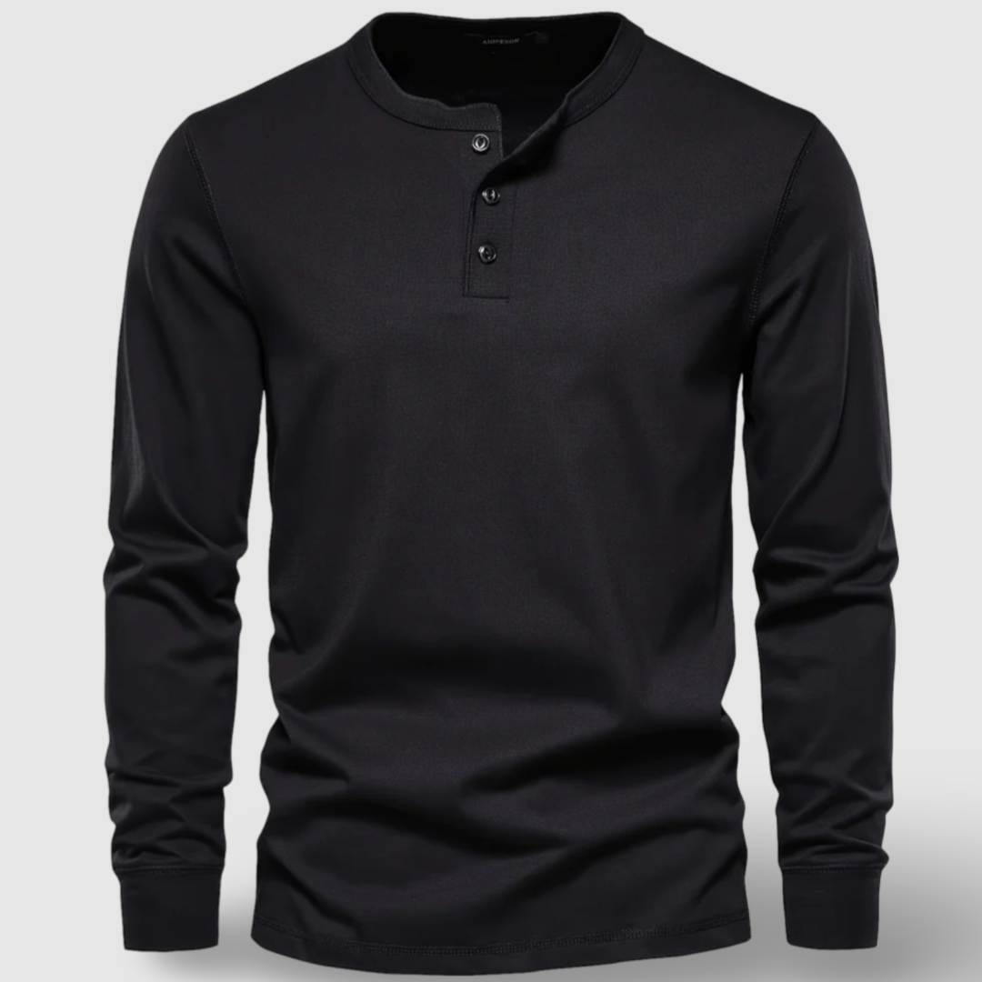 All-season men's long sleeve henley shirt, a versatile button-neck top for casual style.