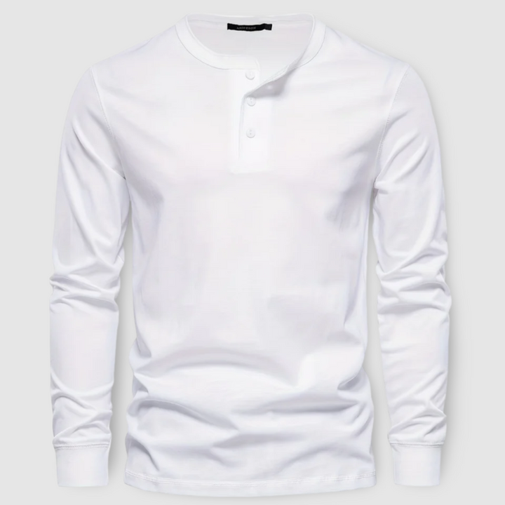 Everyday men's long sleeve henley shirt, offering casual comfort and timeless style.