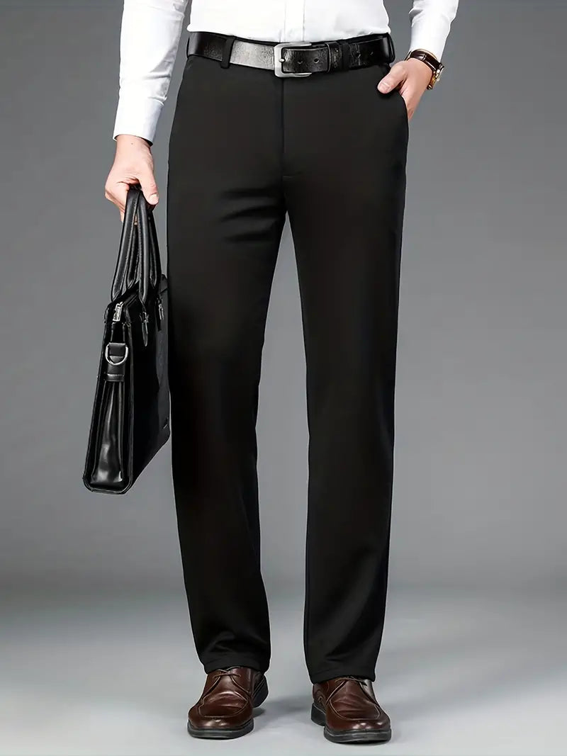 Men's ExecFlex stretch dress pants in dark blue, perfect for comfortable office wear & smart casual style.