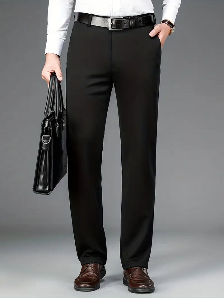 Men's ExecFlex stretch dress pants in dark blue, perfect for comfortable office wear & smart casual style.
