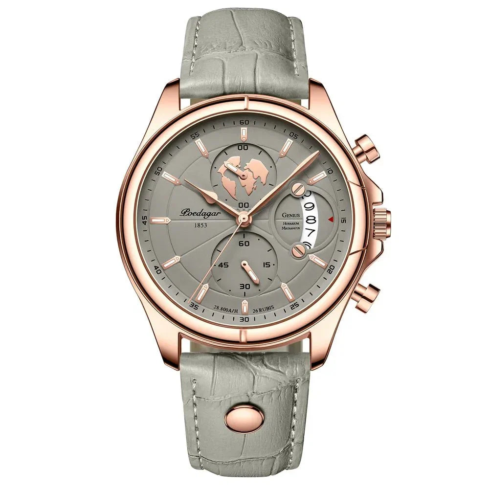 Men's Executive Chronograph watch with sophisticated leather strap & precision quartz movement. Professional timepiece.