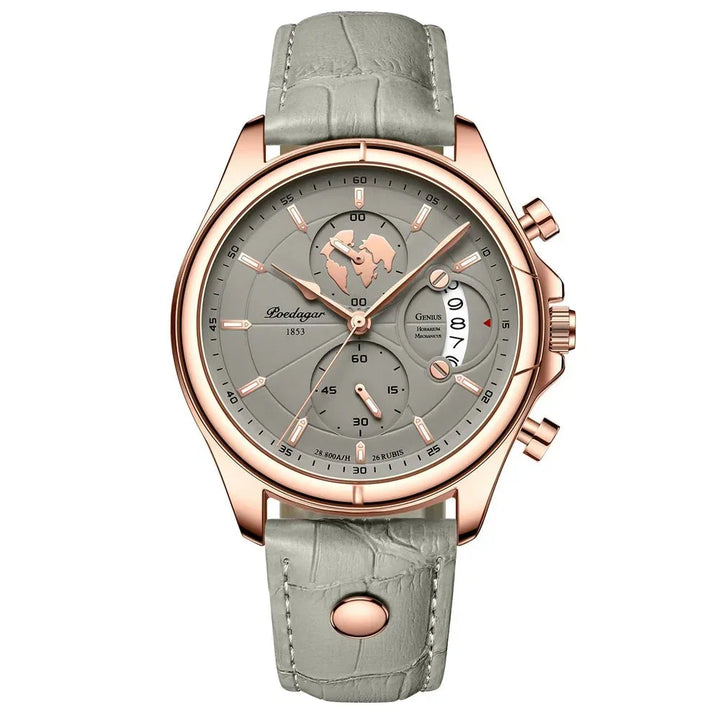 Men's Executive Chronograph watch with sophisticated leather strap & precision quartz movement. Professional timepiece.