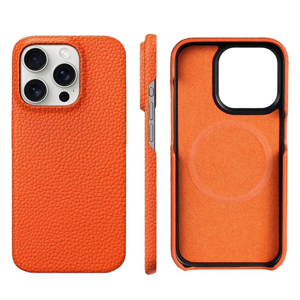 Executive style men's iPhone cover, genuine leather, MagSafe, shockproof, sophisticated.