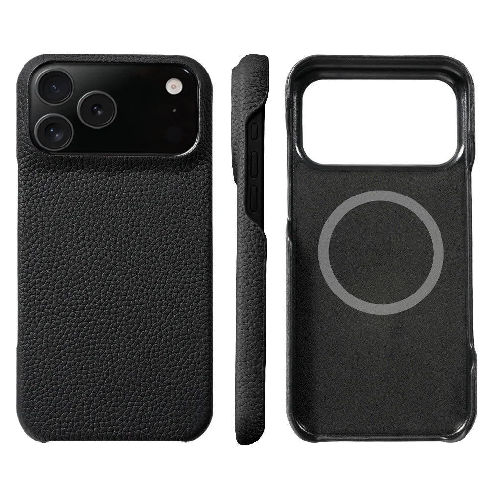 Premium men's leather iPhone case, MagSafe compatible, slim, and superior protection.
