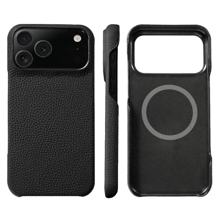 Premium men's leather iPhone case, MagSafe compatible, slim, and superior protection.