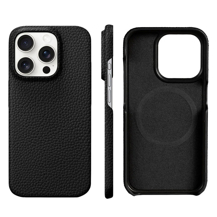 Men's elegant brown leather iPhone cover, shockproof, anti-scratch, and executive design.