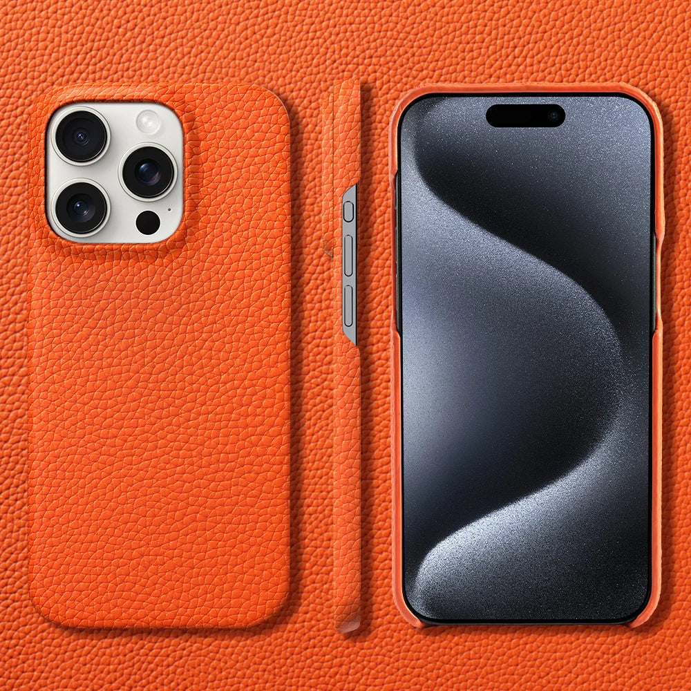 Premium leather iPhone cover for men, slim design, anti-scratch, strong protection.