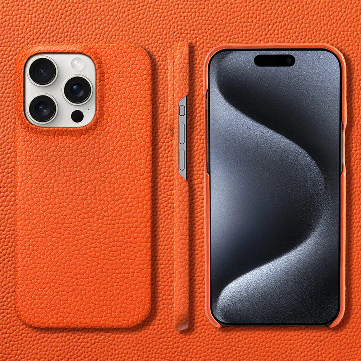 Premium leather iPhone cover for men, slim design, anti-scratch, strong protection.