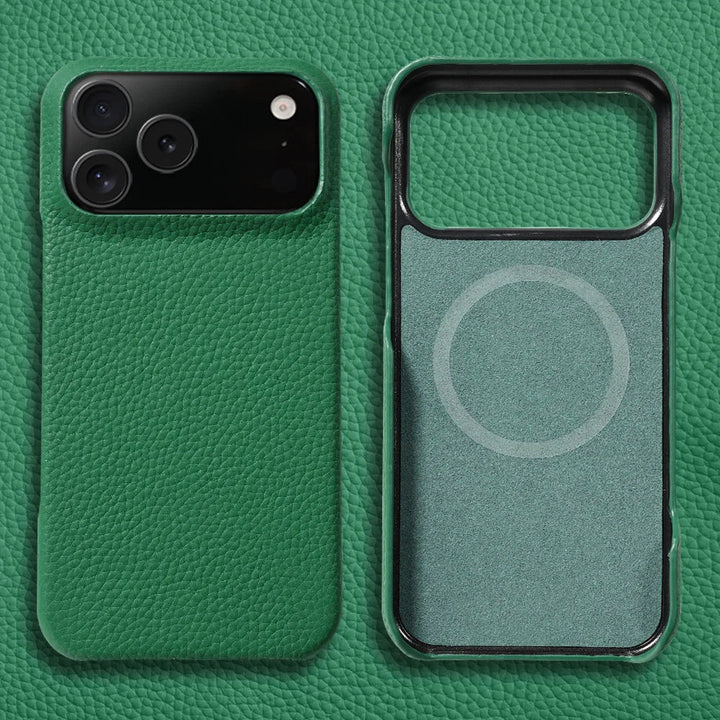 Durable black leather iPhone case for men, protective, slim fit, and anti-scratch features.