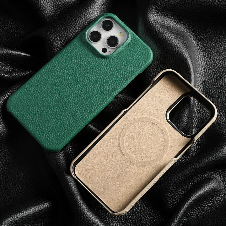Sophisticated men's premium leather iPhone case, offering slim, protective, anti-scratch design.