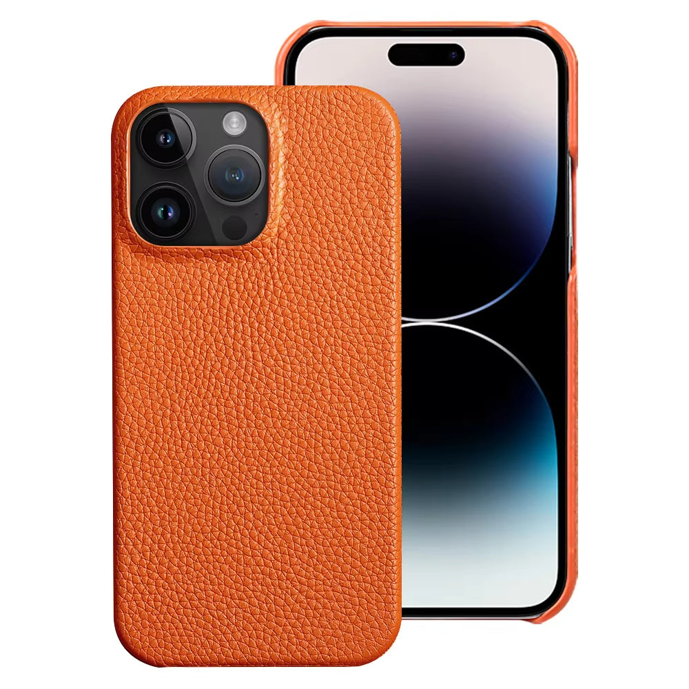 Luxury men's phone accessory: Black executive leather iPhone case, shockproof, premium feel.