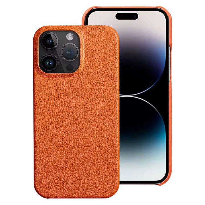 Luxury men's phone accessory: Black executive leather iPhone case, shockproof, premium feel.