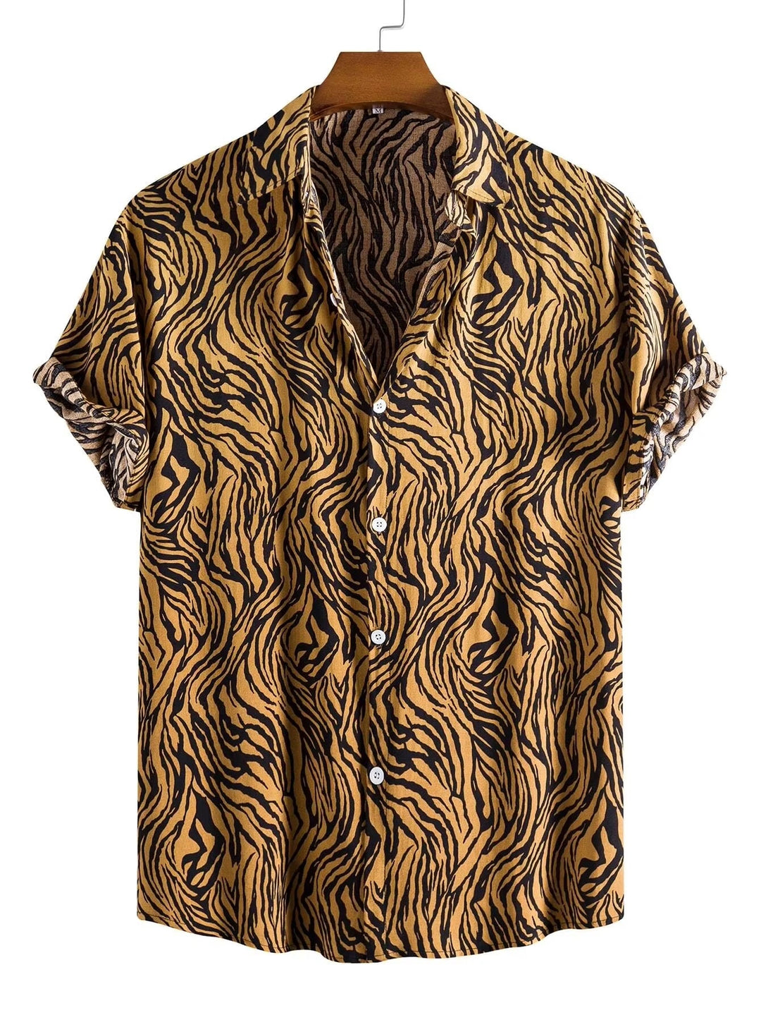 Men's exotic animal print button-down shirt, short sleeve, relaxed fit for summer casual wear.
