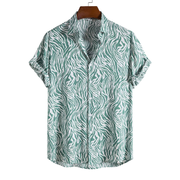 Relaxed fit men's animal print button-down shirt, perfect for summer vacations & casual outings.