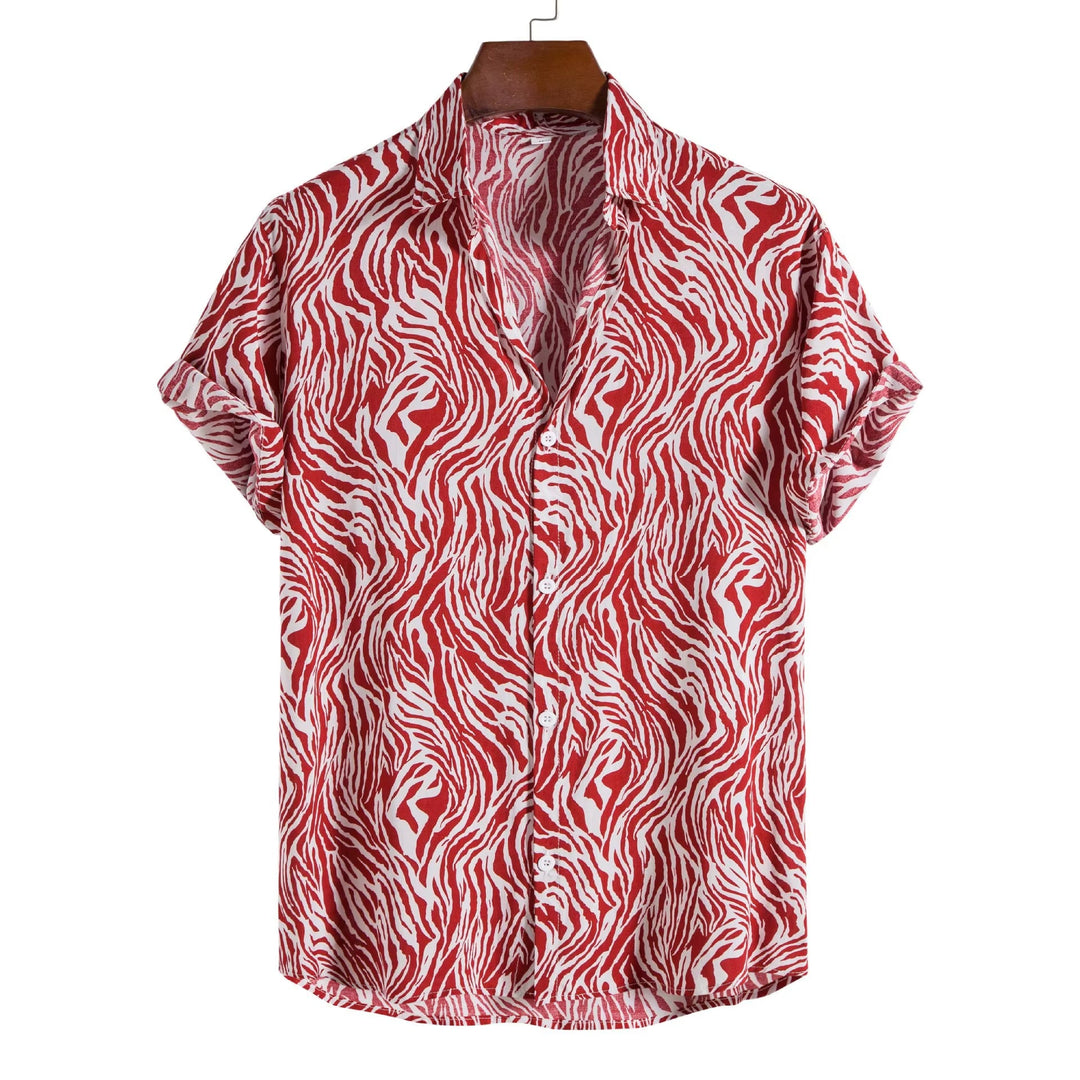 Unique men's exotic animal print short sleeve button-down, ideal as a statement or summer shirt.