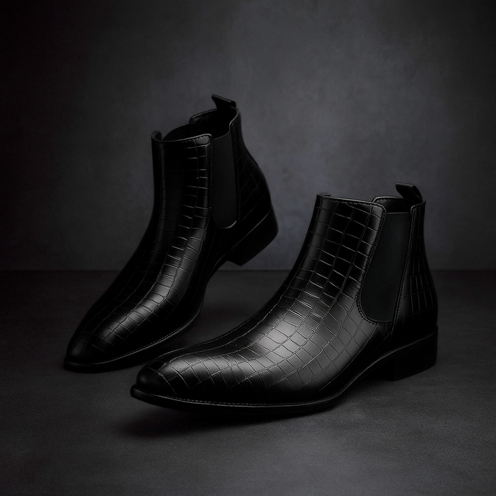 Premium men's exotic snakeskin Chelsea boots, comfortable slip-on dress boots for a standout appearance.