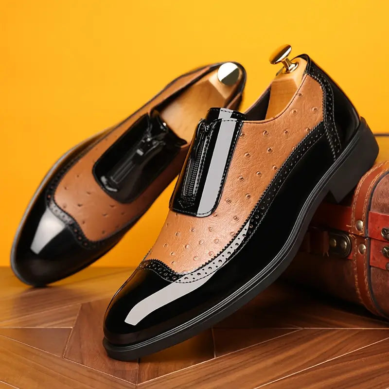 Men's exotic style loafers with sleek zip accent, perfect for sharp formal or business casual looks.