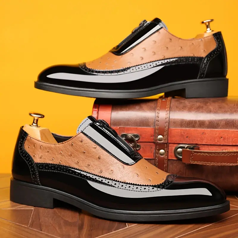 Stylish men's slip-on loafers featuring exotic texture & unique zip accent. Ideal formal dress shoes.