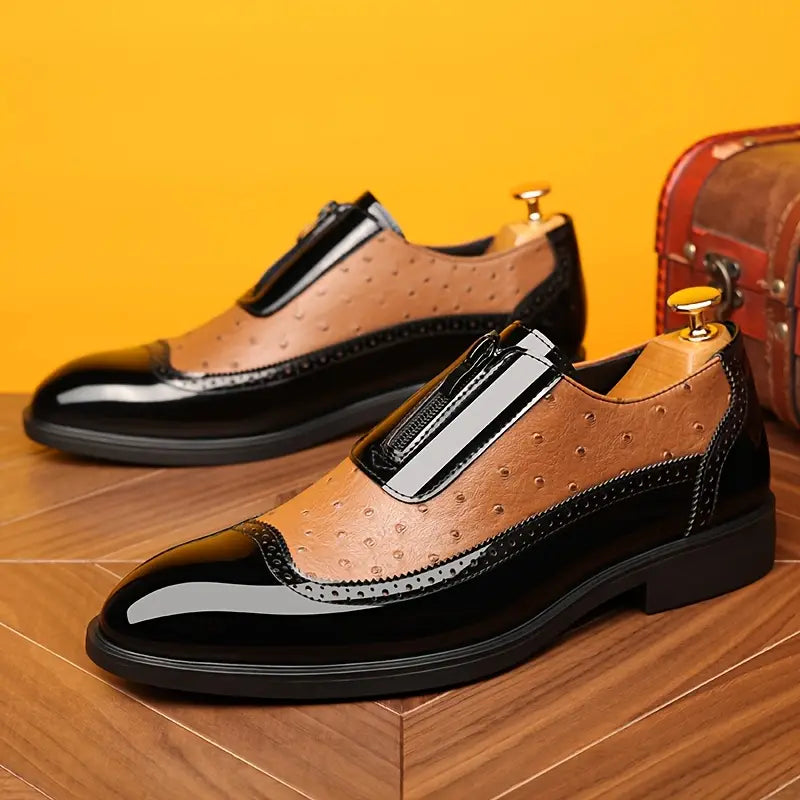 Sophisticated men's formal loafers with zip detail, offering comfort and style for business casual wear.