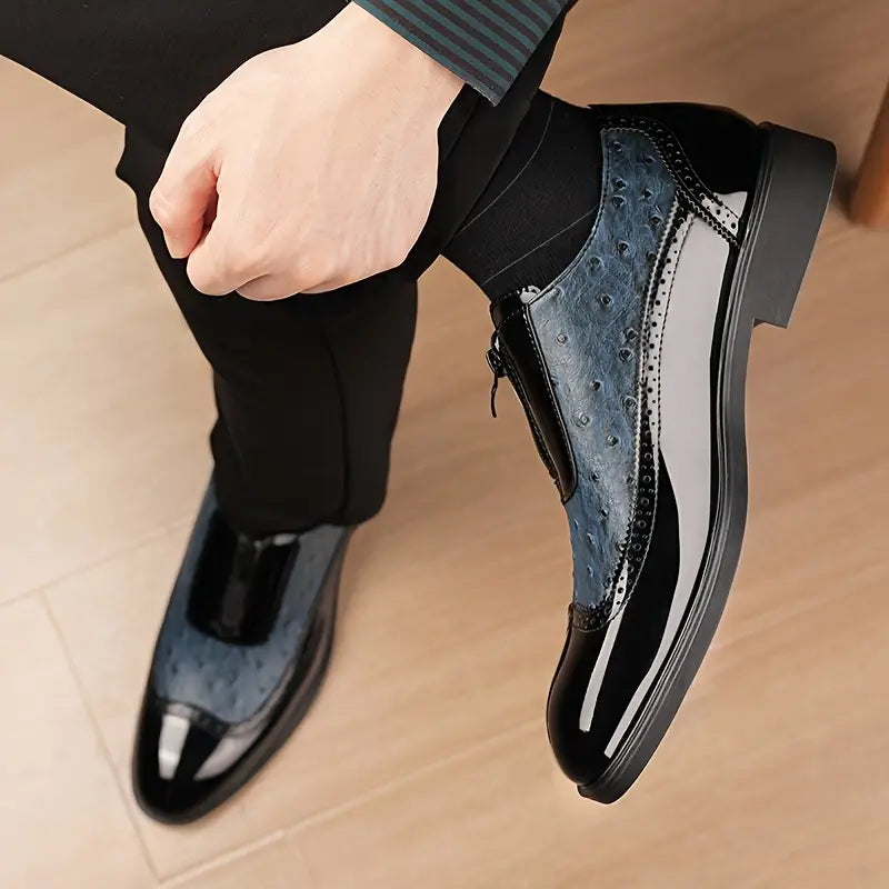 Versatile men's loafers: exotic style, zip accent. Perfect formal or business casual slip-on dress shoes.