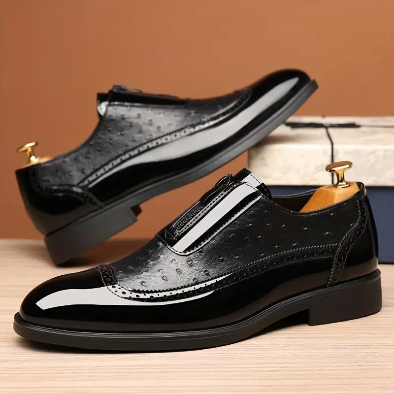 Premium men's exotic style loafers with elegant zip detail. Offers sharp formal presence & comfort.
