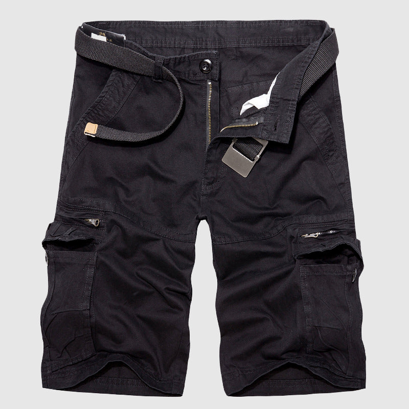 Close-up of men's cargo shorts pocket detail, highlighting secure button closure & robust fabric.