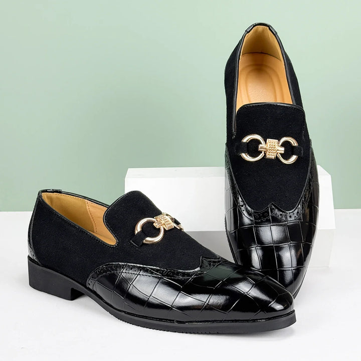 Versatile men's green loafers with golden bit. Comfortable fashion footwear for both dressy and casual outfits.