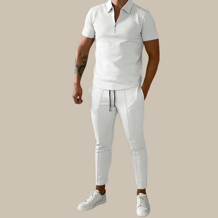 Nova men's modern 2-piece polo and trousers set, an essential for contemporary casual fashion.