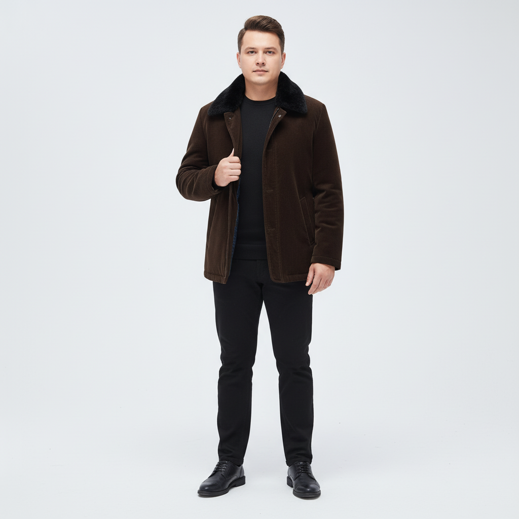 Stylish men's winter coat in dark gray, offering warmth and modern design for cold weather.