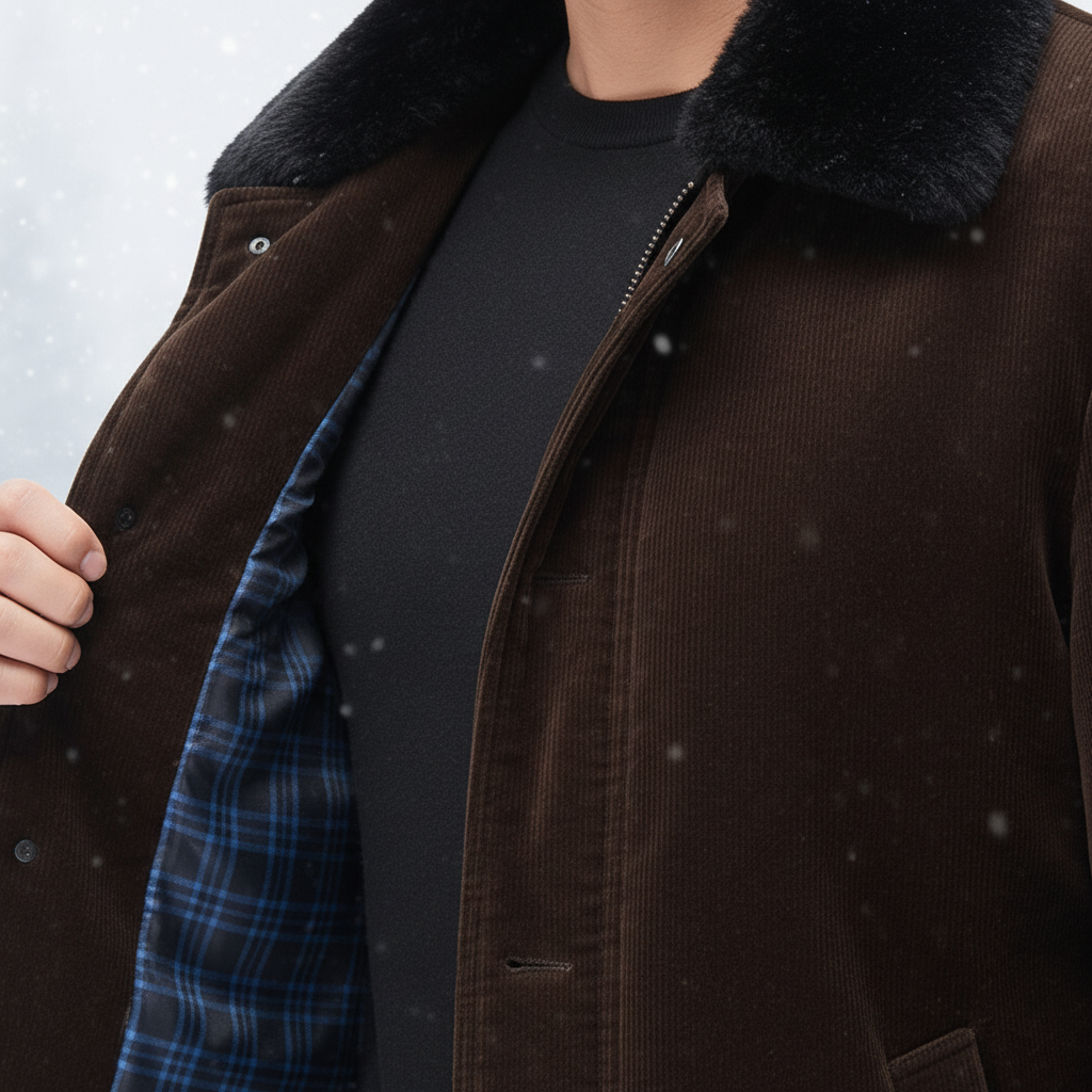 Durable men's outerwear, a warm winter jacket with a high collar, perfect for cold weather.