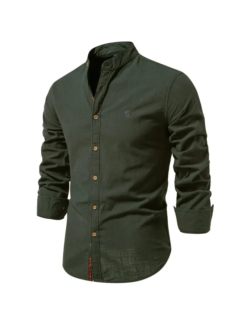 Men's fashionable long-sleeve button-up shirt, perfect for smart casual spring wear & everyday style.